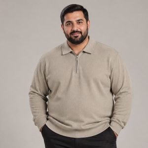 بلوز یقه دار نیم زیپ طرح نخل جنس ژاکارد برند master